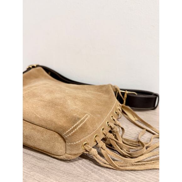 Coach Brooklyn 39 Suede Fringe Trim Shoulder Handbag Beige - Picture 8 of 13